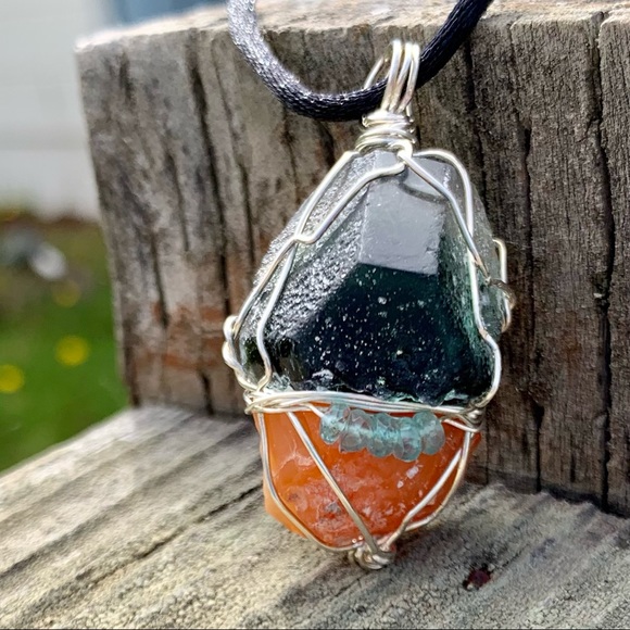 Forest Fluorite, Fire Opal & Apatite Bead Necklace - Picture 7 of 14
